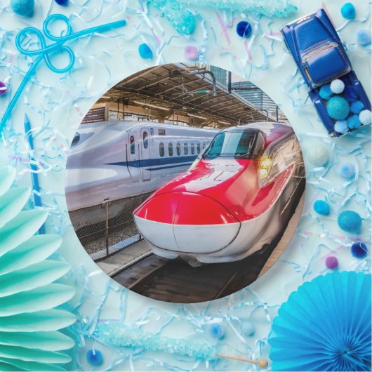 Twee Shinkansen op het Tokyo-station Papieren Bordje (Feest)