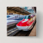 Twee Shinkansen op het Tokyo-station Vierkante Button 5,1 Cm (Voorkant)