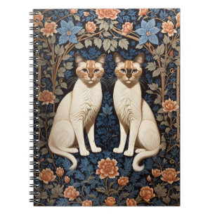 Twee Siamese katten William Morris geïnspireerd Notitieboek