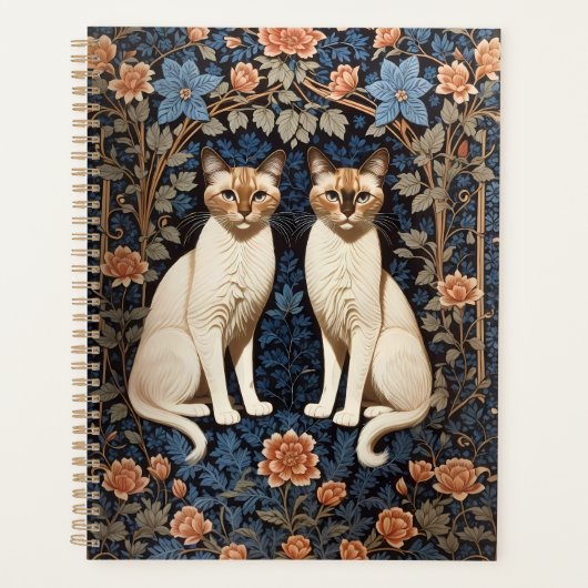 Twee Siamese katten William Morris geïnspireerd Planner (Voorkant)