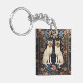 Twee Siamese katten William Morris geïnspireerd Sleutelhanger (Voorkant Links)