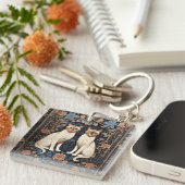 Twee Siamese katten William Morris geïnspireerd Sleutelhanger (Voorkant Rechts)