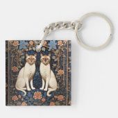 Twee Siamese katten William Morris geïnspireerd Sleutelhanger (Achterkant)
