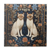 Twee Siamese katten William Morris geïnspireerd Tegeltje (Voorkant)
