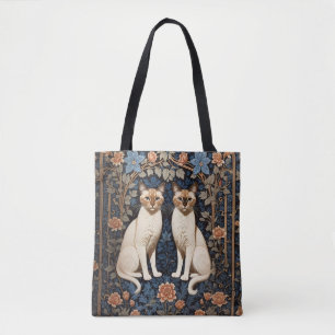 Twee Siamese katten William Morris geïnspireerd Tote Bag