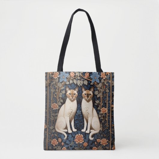 Twee Siamese katten William Morris geïnspireerd Tote Bag (Voorkant)
