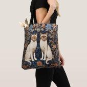 Twee Siamese katten William Morris geïnspireerd Tote Bag (Dichtbij)