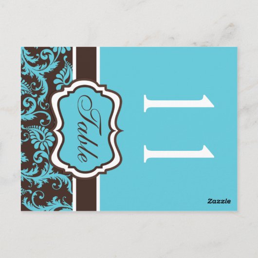 Twee sided Aqua en bruin Damask-tabelnummer Briefkaart (Achterkant)