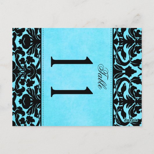 Twee Sided Blue en Black Damask Table Number Briefkaart (Achterkant)