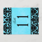 Twee Sided Blue en Black Damask Table Number Briefkaart (Voorkant)
