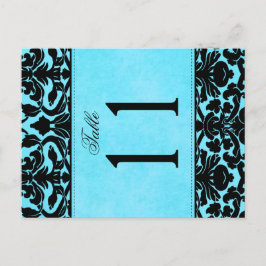 Twee Sided Blue en Black Damask Table Number Briefkaart