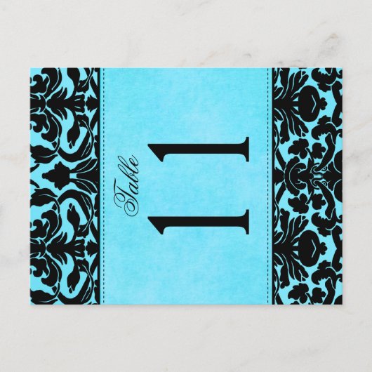 Twee Sided Blue en Black Damask Table Number Briefkaart (Voorkant)