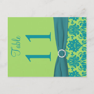 Twee Sided Green en Turquoise Damask Table Number Briefkaart