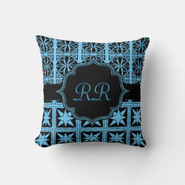 Twee sided Monogram Pillow Blue en Black Kussen