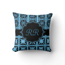 Twee sided Monogram Pillow Blue en Black