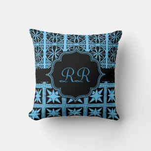 Twee sided Monogram Pillow Blue en Black Kussen