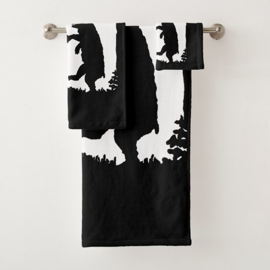 Twee Silhouette Dansende Zwarte Beren Bomen Owl Bad Handdoek (Insitu)