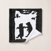 Twee Silhouette Dansende Zwarte Beren Bomen Owl Bad Handdoek (Wasdoekje)