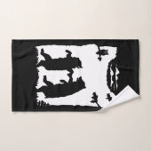 Twee Silhouette Dansende Zwarte Beren Bomen Owl Bad Handdoek (Handdoek)