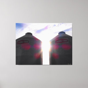 Twee Silo's bij Zonsopgang Canvas Afdruk