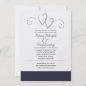 Twee 'Silver' en 'Navy Blue Hearts Wedding' Kaart (Voorkant)