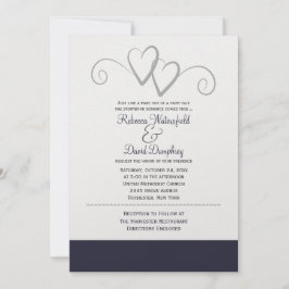 Twee 'Silver' en 'Navy Blue Hearts Wedding' Kaart