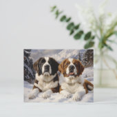 Twee Sint Bernards in de sneeuw Briefkaart (Staand voorkant)
