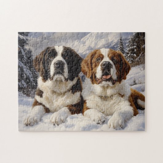 Twee Sint-Bernards in de sneeuw Legpuzzel (Horizontaal)