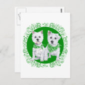 Twee Sitting Westies op St Patricks Day Briefkaart (Voorkant / Achterkant)