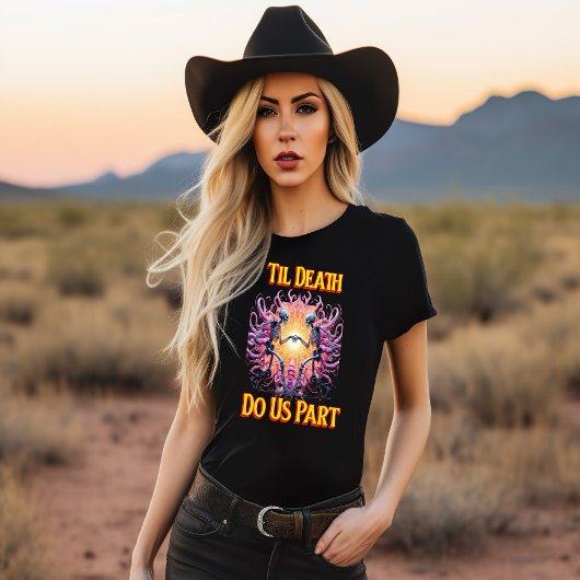 Twee skeletten die handen vasthouden tot de dood o t-shirt