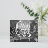 Twee Skeletten gaan een briefkaart van de bar in (Staand voorkant)