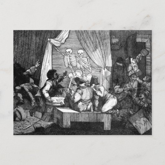 Twee Skeletten gaan een briefkaart van de bar in (Voorkant)