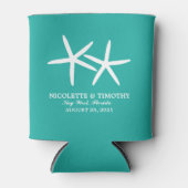 Twee Skinny Starfish | Blauwgroen huwelijk Blikjeskoeler (Voorkant)