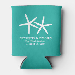 Twee Skinny Starfish | Blauwgroen huwelijk Blikjeskoeler