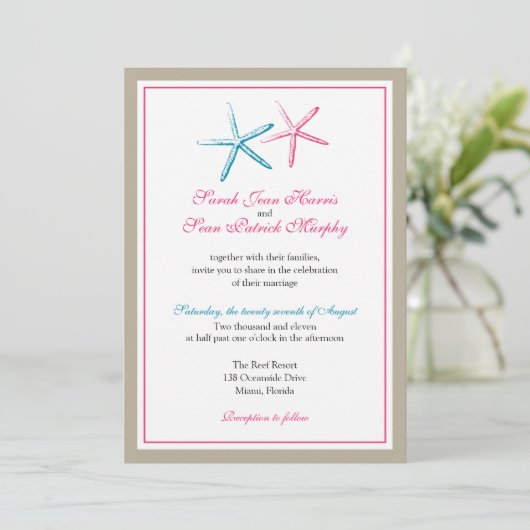 Twee Skinny Starfish Wedding Kaart (Staand voorkant)