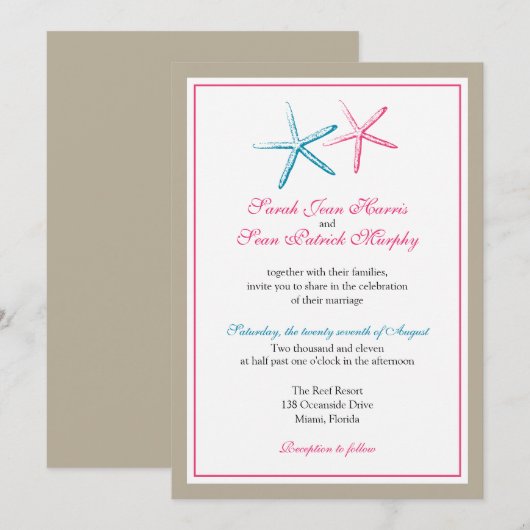 Twee Skinny Starfish Wedding Kaart (Voorkant / Achterkant)