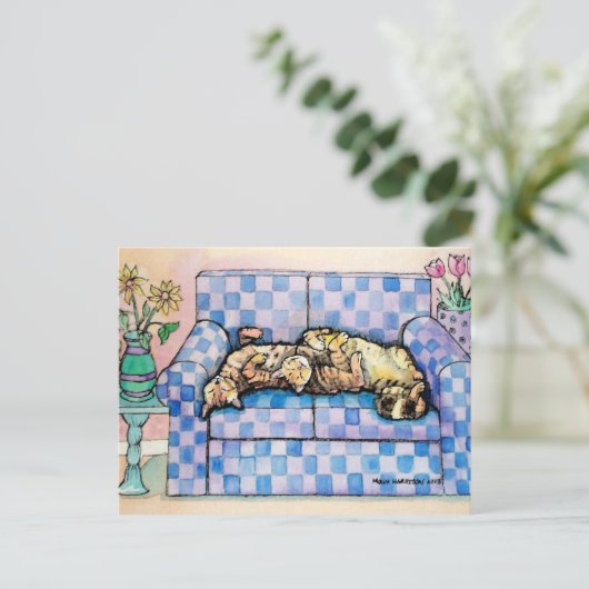 Twee slapende Tabby Cats Briefkaart (Staand voorkant)