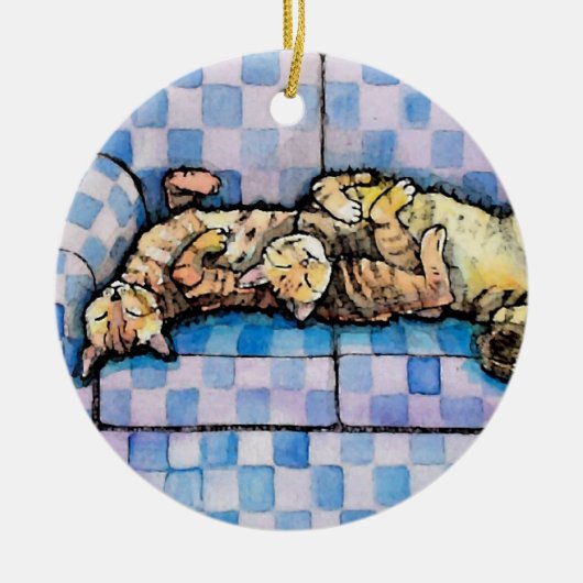 Twee slaperige tabby katten ornament (Voorkant)