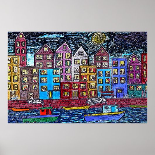 Twee sleepboten 's nachts poster (Voorkant)