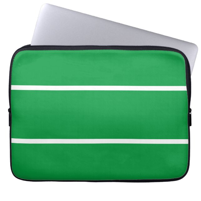 Twee Slender White Stripes Kelly Green Background Laptop Sleeve (Voorkant)