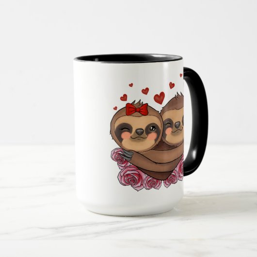 Twee Sleuven in Love Hearts Rozen Valentijnsdag Mok (Voorkant rechts)