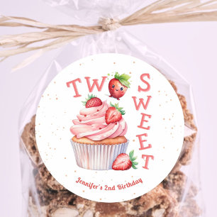 TWEE Smoes! Roze Meisje Aardbei 2de Verjaardag Ronde Sticker