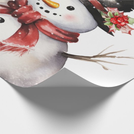 Twee Sneeuwman In Top hoeden en Rode Sjaals Cadeaupapier (Hoek)