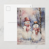 Twee sneeuwpoppen in Petten en kerstsjaals Feestdagenkaart (Voorkant / Achterkant)