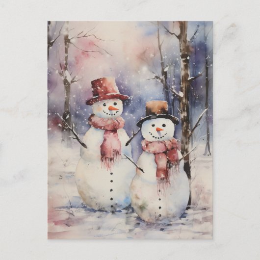 Twee sneeuwpoppen in Petten en kerstsjaals Feestdagenkaart (Voorkant)