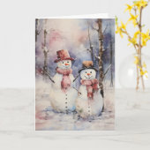 Twee sneeuwpoppen in Petten en sjaals kerstgroet Kaart (Gele Bloem)