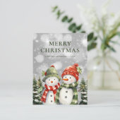 Twee sneeuwpoppen vrolijk kerstfeest feestdagenkaart (Staand voorkant)