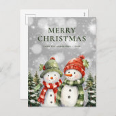 Twee sneeuwpoppen vrolijk kerstfeest feestdagenkaart (Voorkant / Achterkant)