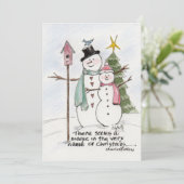 Twee sneeuwpoppen Waterverf Magische Winterscene Feestdagenkaart (Staand voorkant)