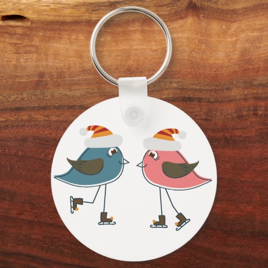 Twee sneeuwvogels ijsschaatsen sleutelhanger (Voorkant)
